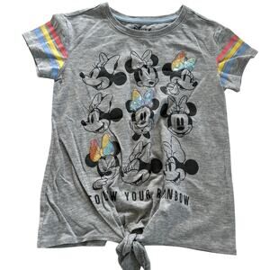 Disney Minnie Mouse Gray Rainbow Knot Front Graphic Tee - M